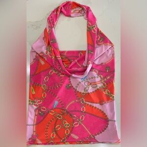 JULIAN CHANG XS / XSMALL HALTER NECK TOP  PINK , ORANGE, YELLOW CHAIN STYLE